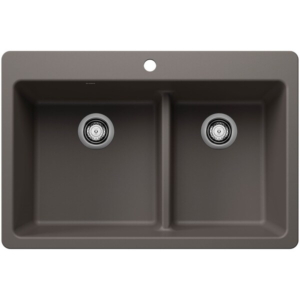 Blanco Liven 33 in. Drop-In/Undermount 60/40 Double Basin SILGRANIT Kitchen Sink with Low Divide 443216 - main